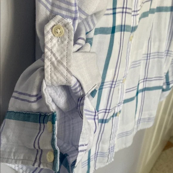 Express Teal and White Plaid Shirt - Picture 7 of 13